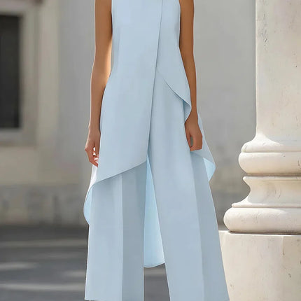Womens Matching Sets 2026 Summer Fashion Sleeveslee Ensemble 2 Piece Woman Elegant Irregular Design Straight Pants Simple Style