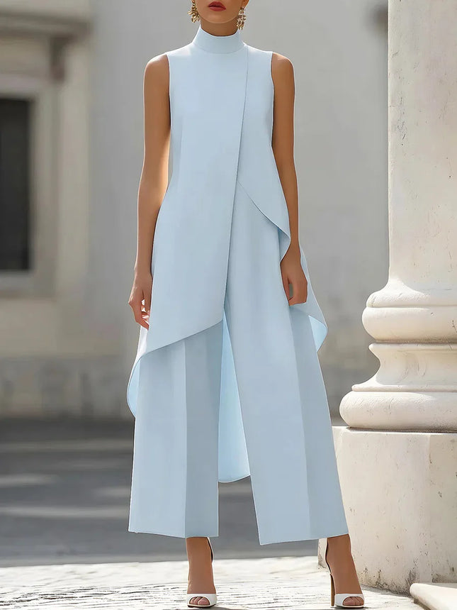 Damen-Matching-Sets 2026 Sommer Fashion Ärmelloses Ensemble 2-Teiler Damen Elegant Irreguläres Design Gerade Hose Schlichter Stil