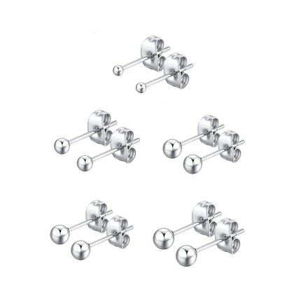 1 Pair Tiny Women Girls 14K Gold Plated Round Ball Stud Earrings Surgical Stainless Steel Earrings Set 2-6MM