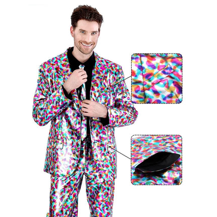 Mens Shiny Metallic Suits Performance Costume Adult Disco Suits Party Funny Jacket Pants with Tie Blazer Halloween Dress UP