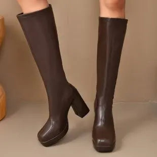 Fashion women's boots 2025 European and American thick soled thick soled skinny elastic boots high heels long boots