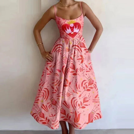 2026 Women's Midi White Vacation Dresses Pink Elegant And Pretty Dress Spaghetti Strap Beach Dress A Line Party Dresses Females