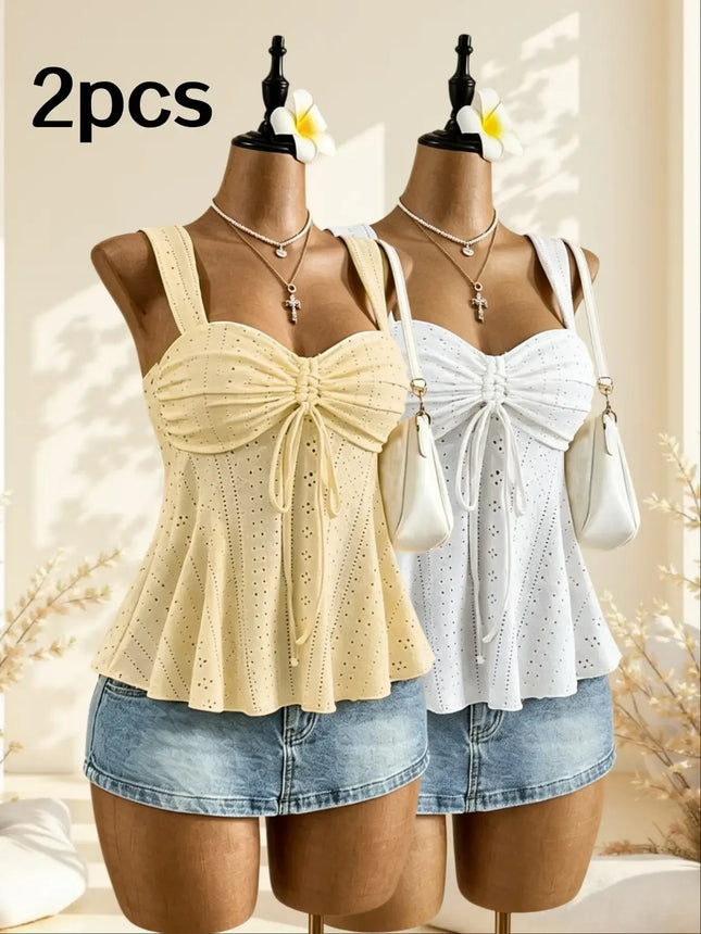 Women Sweetheart Neck Drawstring Ruched Peplum Cami Top Polka Dot Print Sleeveless Casual Camisole Outfit - product image 12