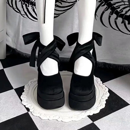 Designer Platform Women Mary Jane Shoes Ladies Fashion Cross-tied Thick High Heels Women's Elegant Dress Pumps Chunky Shoes