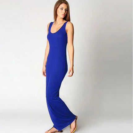 Women‘s Maxi Dress Sleeveless Bodycon Long Dress Elegant Casual Homewear Spring Summer Cool Solid-Color Dress