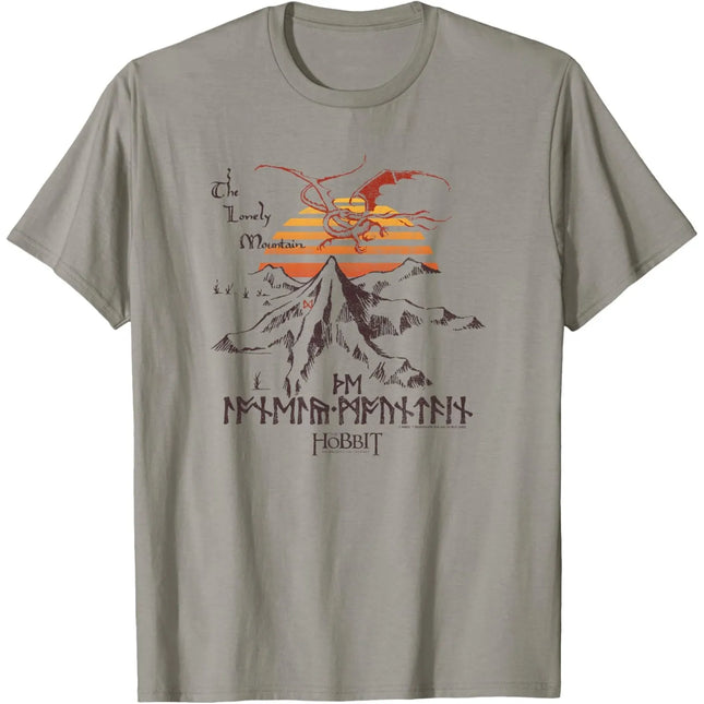 The Hobbit Einsamer Berg Drache Grafik T-Shirt Herren Baumwolle Rundhals Lässiges Reise-T-Shirt Reise-T-Shirt