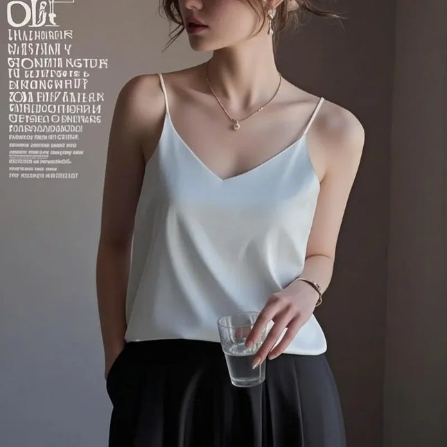 Damen-T-Shirts Elegante Bluse aus Kunstseidensatin Ärmellose Damen Sommer Leger Locker Tanks und Camis Einfarbige grüne Tops für Frauen