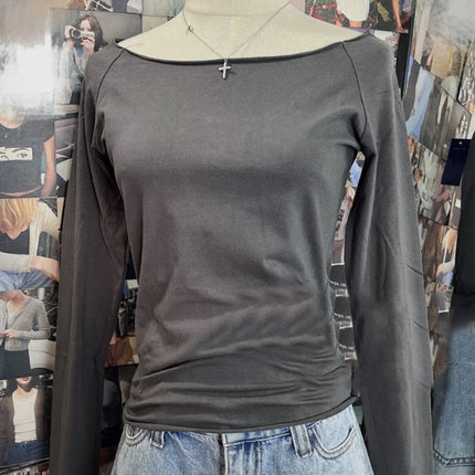 Sweet Pink Striped Long Sleeve T-shirt Women New Spring Cotton Raw Hem Slash Neck Slim Tee Tops Cute Preppy Style T shirt Y2K