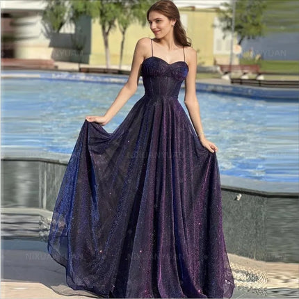 Sparkly Tulle Prom Dresses for Women 2025 Long Corset A Line Spaghetti Straps Glitter Formal Gowns Evening Dress Customized