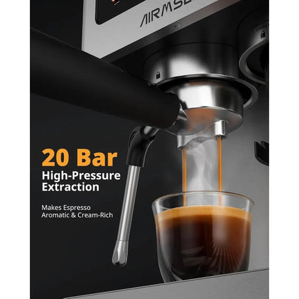 Espresso Coffee Machine 20 Bar with Burr Grinder Milk Frother Wand for Cappuccino Latte Americano and Iced Cold Brew