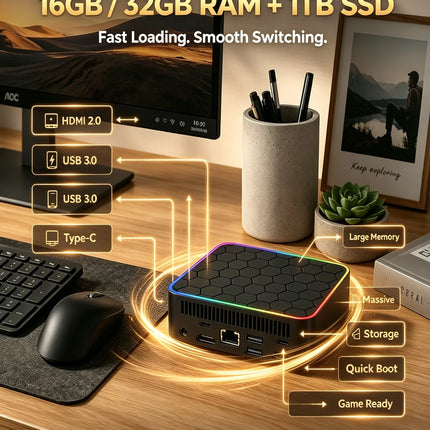 2026 Mini PC Core i9 10980HK Windows 11 Computer 16GB RAM 1TB M.2 SSD Portable Gaming Computer 60Hz 4K HD Mini Desktop PC Gamer