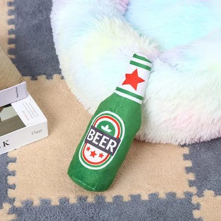 Squeaking Dog Toy Realistic Beer Bottle Shape Interactive Play Bite Resistant Wear Resistant Easy To Clean for Small Medium Dogs