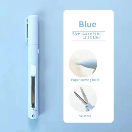 1pc Mini Portable Scissors Paper Cutter Knife 2 In 1 Multifunctional Pocket Pen Shape Scrapbooking Carving Cutting - product