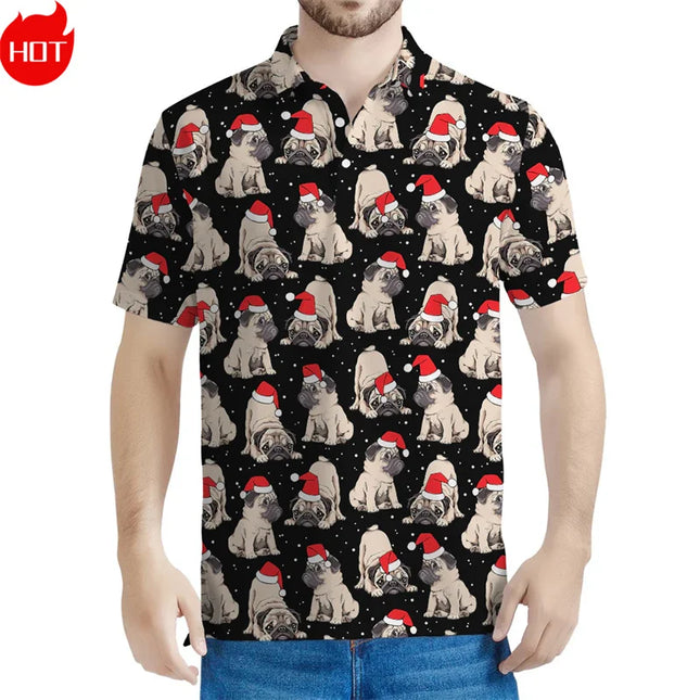 3D Printed Happy Christmas Polo Shirt Fashion Christmas Trees Cute Santa Xmas Graphic Polo T Shirt For Men Best Unisex Clothing