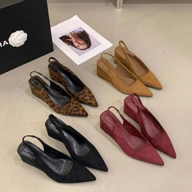 Summer Cover Toe Women Leopard Sandals Fashion Wedges Heel Slingback Mule Ladies Party Dress Pumps Shoes Zapatos De Mujer