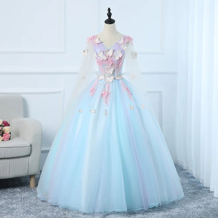 Customized Sky Blue Ball Gown Quinceanera Dresses Tulle Appliques Prom Birthday Party Gowns Formal Occasion Vestido De Noche