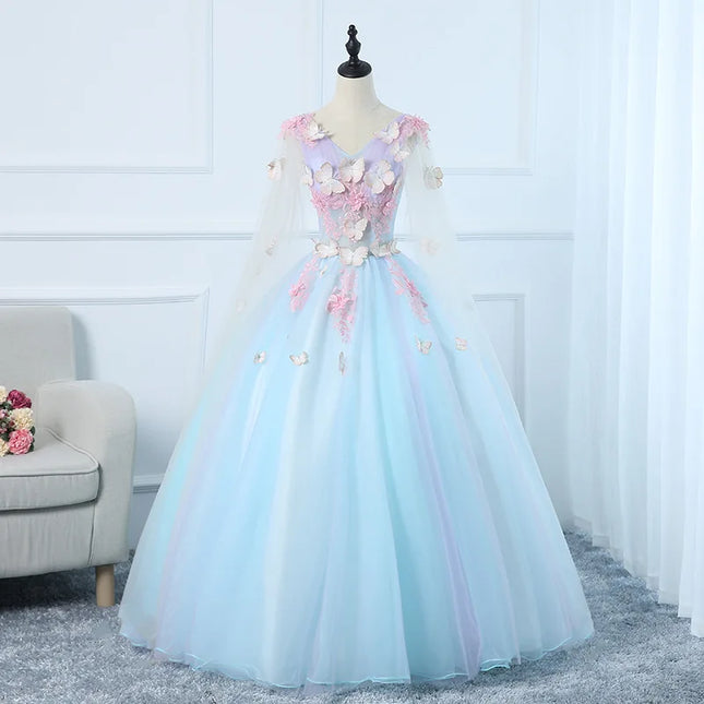 Maßgeschneiderte himmelblaue Ballkleid Quinceanera Kleider Tüll Applikationen Abschlussball Geburtstagsparty Kleider Formelle Anlässe Vestido De Noche