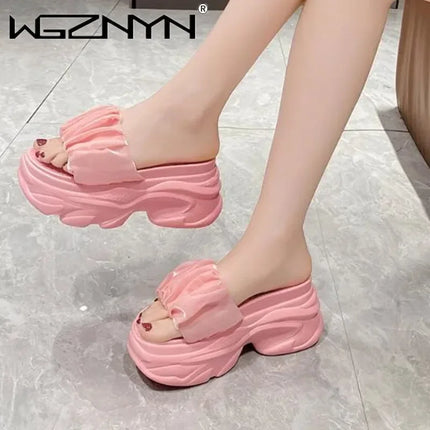 Women Summer Chunky Sandal Platform Slippers 9CM High Heels Ladies Hollow Out Slides Beach Flip-Flop Woman Sandalias De Mujer