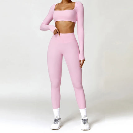 Summer 2PCS Yoga Suit Sports Set Women Quick-Dry Gym Set Women Tracksuit Running Workout Long Sleeve Sports Shirt Yoga Clothing