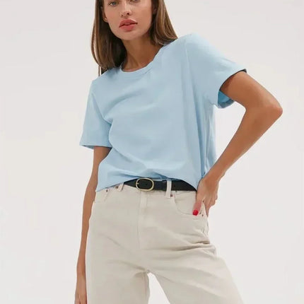 Summer 100% Cotton T-shirt Bottoming Basic Fashionable Solid Short Sleeve Loose Tops Shirts 230g/㎡ Tops