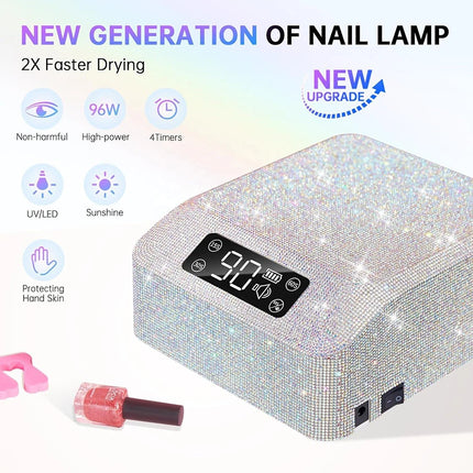 Rechargeable Nail Lamp lampara para unas brillantes 96W Diamond Nail Lamp Quick Drying Curing Lamp with 39 LEDs &HD Display