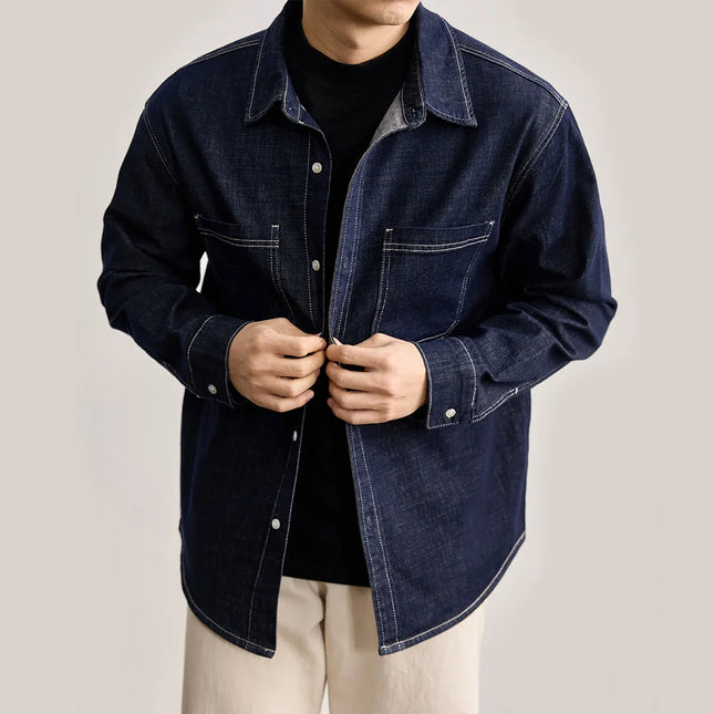 Herren American Vintage Mode Locker Lässig Langarm Jeanshemden Männlich Streetwear Übergröße Cargo Jeanshemd Kleidung