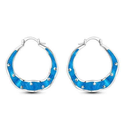 Orstarry 925 Sterling Silver Blue Zircon Starry Sky Earring Original Jewelry Hoop Earrings Women Jewelry Party Trendy Gifts