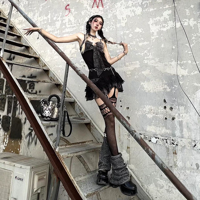 Sexy A-Linien-Kurzkleid Mädchen Streetwear Punk Hotsweet City Goth Kleidung Y2K Sommer Coquette Top 2000er Partyrock Neckholder-Kleider