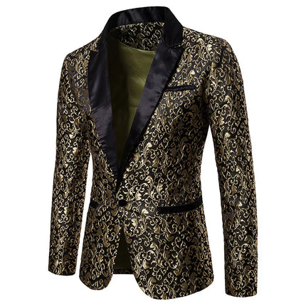 Blazer Men Coat Turn Down Collar Blazers Single Button Full Sleeve Jacquard Evening Work Casual Slim Fit Formal Jacket Spring
