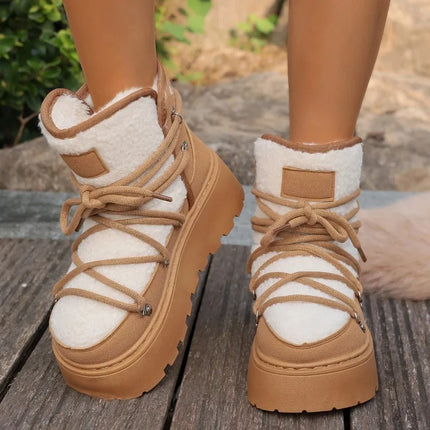Fashion New Round Head Sexy Thick-soled Non-slip Casual Snow Boots Winter Lace-up Elegant Comfortable Walking Boots for Women
