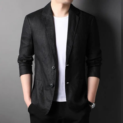 Korean Spring Men's Clothing Thin Style Turn Down Collar Single Breasted Minimalist Fashion Long Sleeve Loose Blazers Jacket Top