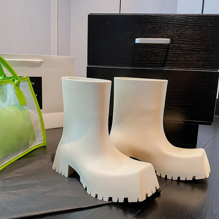 New Women Shoes Fashion Square Head Platform Boots for Woman Comfort Waterproof Non Slip Rain Boot Designer Shoes Botas Feminina