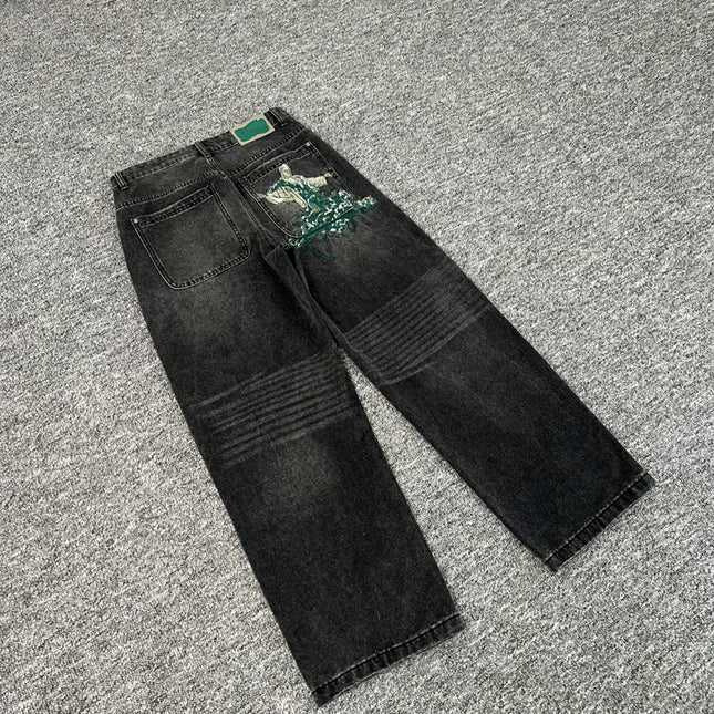 Echte Fotos Derschutze Jeans Hochwertiges Muster Stickerei Denim Hose Retro Grau Street Männer Frauen Hose