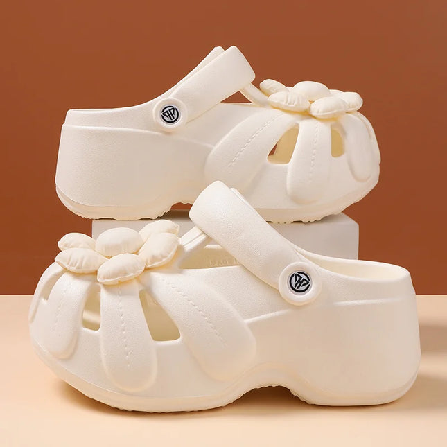 2026 New Women Platform Clogs with Flower Decor,EVA Thick Sole Wedge Sandals Non-slip Breathable Garden Shoes Summer Beach Shoes