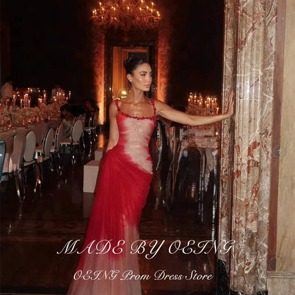 OEING Modern Mermaid Evening Dresses Contrast Color Tulle Pleats Sleeveless Formal Occasion Dress Gala Women vestidos Customized