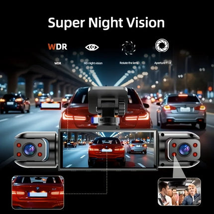 BCUOZ 4-Lens 360° Dashcam 1080P Front 720P Rear Left Right Car Cameras Super Night Vision Loop Recording G-Sensor WDR 12-24V Plug Power Supply Optional 64GB Memory Card