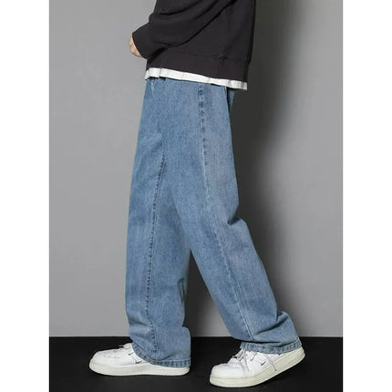2026 New Korean Men's Casual Long Jeans Classic Man Straight Denim Wide-leg Pants Solid Color Light Blue Black 3XL Cargo Jean