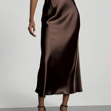 Women's Satin Midi Skirt, High‑waisted Slim Straight, Elegant Draping, Mature Versatile for Commute, Vacation & Parties