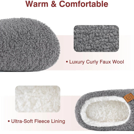 Shevalues Fur Lining Women's Slippers Curly Fleece House Shoes Fuzzy Comfy Warm Bedroom Slides Memory Foam Soft Sole Slippers