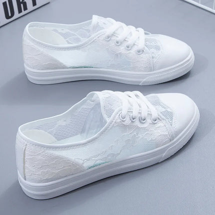 Women's Mesh White Sneakers Fashion Breathable Soft Bottom Vulcanized Shoes Casual Lace Up Walking Flats Zapatillas De Deporte