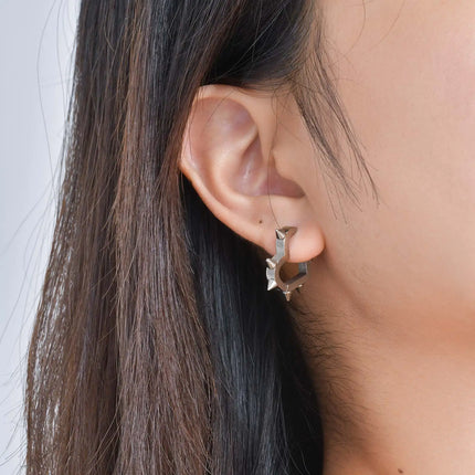 Creative Gothic Punk Rivet Heart Hoop Earrings, Stainless Steel Geometric Piercing Earrings, Unique Cool Jewelry for Party