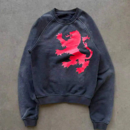 Spring Japanese Anime Printed Hooded Sweatshirt Men American Robot Classic Worn-out Loose Zipper Hooded Cardigan Couple Outfit