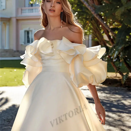 VIKTORIA Romantic Pleat Wedding Dresses for Bride Off the Shoulder Satin A-line Vestido De Casamento Personalized Customized