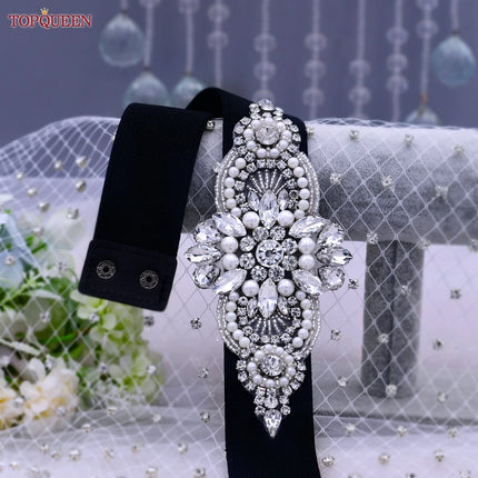 TOPQUEEN S01-E Fashion Floral Rhinestone Buckle Women's Elastic Waist Cinch Belt for Dress Formal Dress Belt Evening Party Band