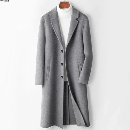 Men's Winter Long Coat Knee Length Warm And Wwindproof Single Breasted Suit Collar Camel Color