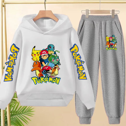 Children Kawaii Pokemons Long sleeves Hoodie Boy Girl 3-12Yrs Clothing Pikachu Sweatshirt Top+Pants Two-piece Casual Jogging Set