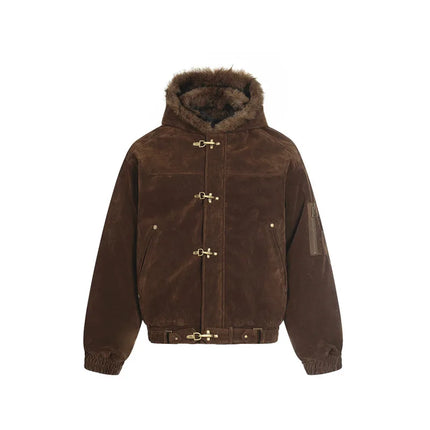 PFHQ American Style Men's Cotton Coats Hooded Faux Fur Metal Single Breasted Loose Solid Color Male Winter New Jackets CPG4887