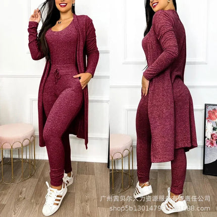 2026 Jumpsuit & Coat Set Autumn Women Drawstring Pocket Pants Sets One Piece Y2k Long Jumpsuit High Waist Coats Two Piece Sets