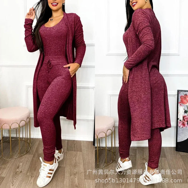2026 Overall- & Mantel-Set Herbst Damen Kordelzug-Taschen-Hosen-Sets Einteiler Y2K Langer Overall High-Waist-Mäntel Zweiteilige Sets
