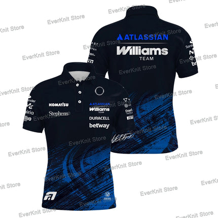 Men's Carlos Sainz 55 Navy Williams Racing Polo Shirt Alex Albon 23 Driver Sports Breathable T-Shirt Daily Casual Plus Size Polo